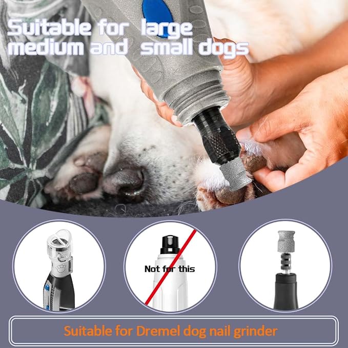 2PCS Diamond Dog Nail Grinder Attachment, Diamond Rotory Bit for Dogs&Pets Nail Care, 1/8" Replacement Grinder Wheel Pets Nail Grooming Tools for Medium Large Dogs