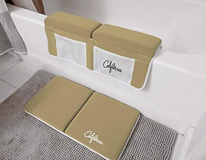 TAN Bath Kneeler and Elbow Rest Bundle (22"x11"x1.5") Cushion Protection for Parents During Baby Bath Tub Time (Beige)
