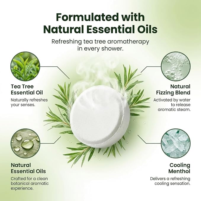 BodyRestore Shower Steamers Aromatherapy, Self Care Gifts, Essence 15 Pack | Birthday Gifts for Men, Spa Stress Relief & Relaxation, Refreshing & Cooling,Green Tea Essential Oil Tablets