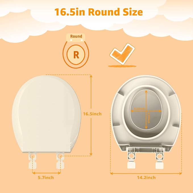 Potty Training Seat Built-in Toilet Seat, Round Toilet Seat 16.5inch with Baby Seat 2 in 1 Soft Close Quiet No Slapping, Magnetic Absorption, Easy Installation for Bottom Fixing Toilet，Almond