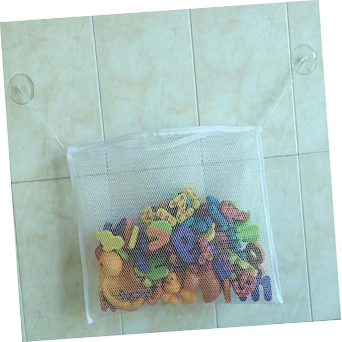 Toyvian Bath Toy Storage Bag with Strong Hook Mesh Organizer for Kids Tub Toys Bathroom Storage 14.6 Inch Drainable Toy Container