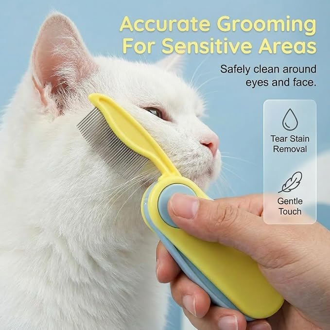 Professional Pet Eye Comb, Stainless Steel Folding Round Head Grooming Tool, Tear Stain Remover Flea Lice Combs, Precisely Clean Eye Area Dirt for Cats Dogs (2PCS Yellow)