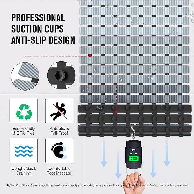 MBOSS Bath Tub Shower Mat Non Slip Bathtub Mats for Bathroom Shower Floor Mat Bath Mats for Shower Tub Anti Slip Shower Mat with Drain Hole and Large Suction Cups (Gradient Grey, 27.5 X 15.7 Inch)