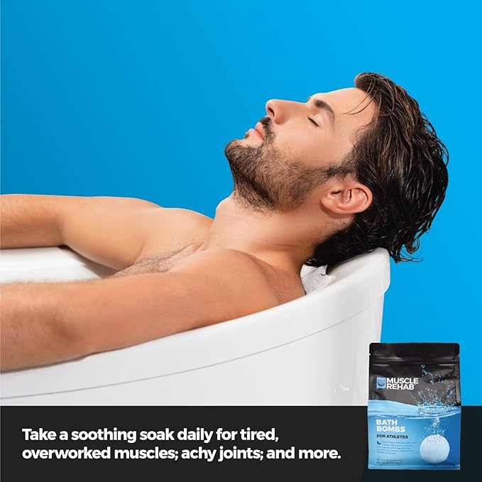 Natural Bath Bombs 12 Pack with Epsom Salt - Fast-Absorbing Muscle Soak for Post-Workout Recovery - Bath Bomb Set for Athletes and Active Professionals
