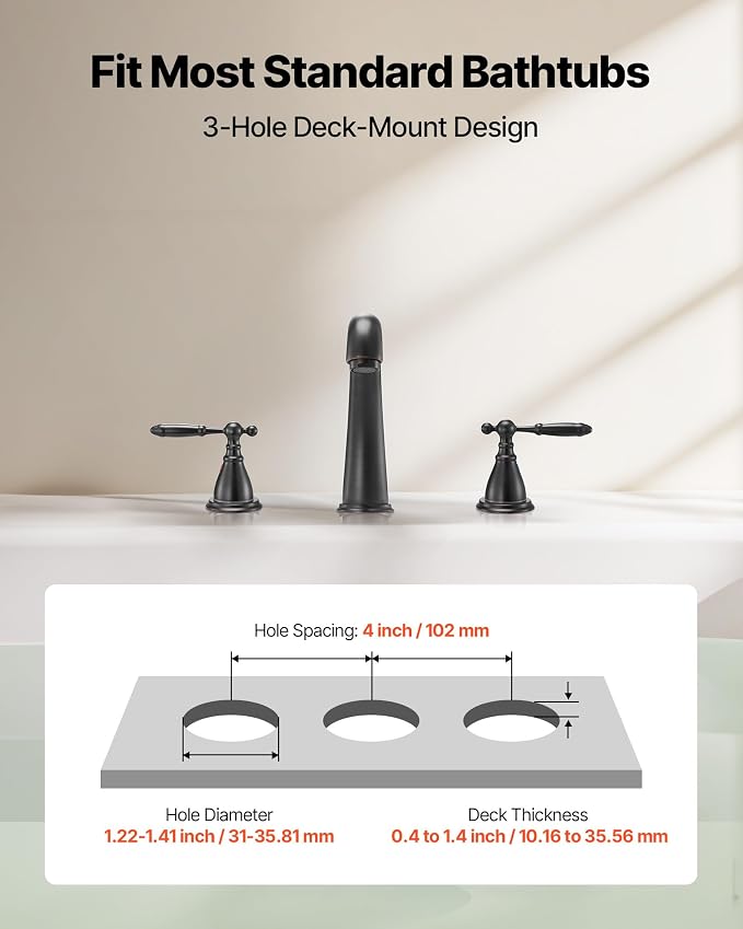 VEVOR Roman Tub Faucet, 3 Hole Waterfall Bathtub Faucet, Gooseneck Bath Tubs Faucets Set with 2 Handles, Roman Tub Faucets Deck Mount for Pet Washing, Adult Bathing, Bronze, Temperature Control
