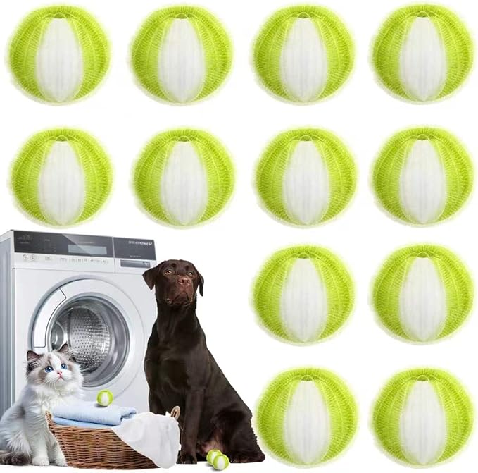 12Pcs Pet Hair Remover for Laundry, 2026 Reusable Dog & Cat Hair Remover, Efficient Debris, Hair Cleaner, Pet Hair Catcher for Clothes, Bedding, Washing Machine Hair Catcher (Large Green)