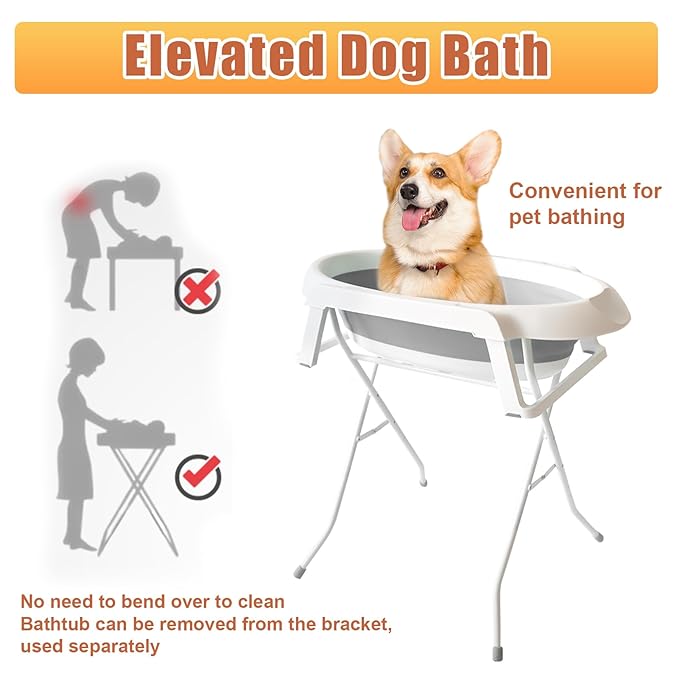 Portable Dog Bath | Bathing Station Pet Bathtub - Elevated Dog Bath, 2 in 1 Wash Station, Portable Bathtub, Pet Tub for Small Dogs, Cats, Pet Supplies
