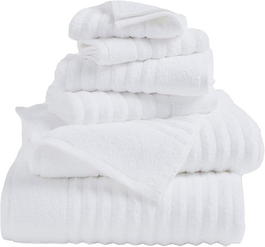 Great Bay Home Bath Towel Set - 100% Cotton 6 Piece Towel Set - Absorbent & Quick-Dry Towels for Bathroom (White)