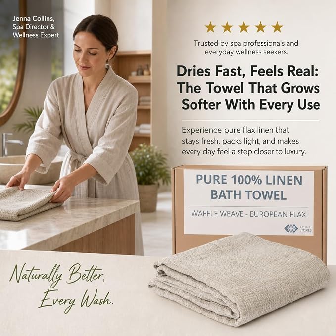 Pure 100% Linen Bath Towel - 30x60-inch Lightweight Travel Towel - Linen Beach Towel Waffle Weave Quick Dry Hair Towel - Thin Towels for Bathroom