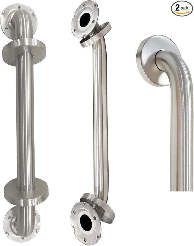 18 Inch Shower Grab Bar 2 Pack, 18" L x 1.25" D Brushed Nickel All-Welded Stainless Steel, ADA Safety Shower Handle for Bathroom,Stairway,Anti-Slip Grab Bars for Elderly,Handicap,Pregnant
