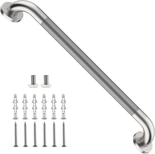 24 Inch Shower Grab Bar, ZUEXT Stainless Steel Bathroom Safety Handle w/Knurled Non-Slip Grip, Heavy Duty Wall Mounted Bathtub Toilet Support Rail for Elderly Seniors Disabled (Nickel, 1.25" Diameter)