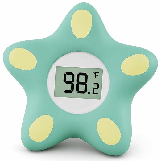 Baby Bath Thermometer for Infant & Toddler, Floating Digital Water Temperature Thermometer with 3-Color LED Backlight, Instant Accurate Reading,Baby Bath Toy,Hot & Cold Alert（Green starfish）