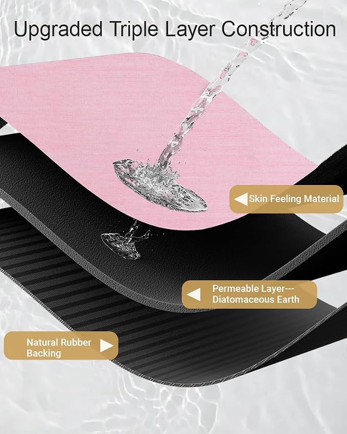 Mecko Bath Mat Rug, Ultra Thin Bathroom Rug -Rubber Non-Slip Quick Dry Absorbent Bath Mat Fit Under Door, Faux Suede Surface Bathroom Floor Mats for Bath, Shower, or Sink (Pink,20"x32")