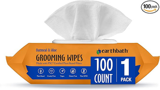 earthbath, Oatmeal & Aloe Grooming Wipes - Dog Wipes for Paws, Best Pet Wipes for Dogs & Cats, Helps Relieve Itchy & Dry Skin, Made in USA, Cruelty-Free - Vanilla & Almond 100 Count (1 Pack)