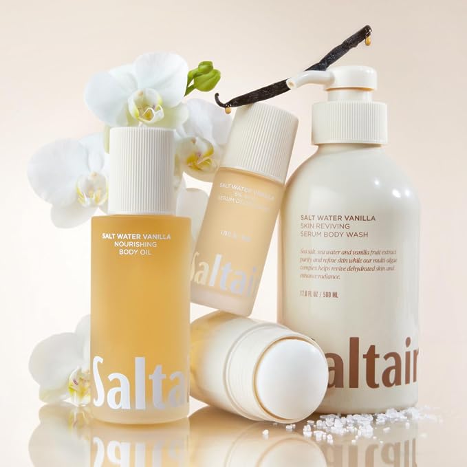 Saltair Body Oil - Luxurious Salt Water Vanilla After Shower and Bath Oil for Women and Men. Botanical, Non-Greasy, Well-Absorbing Moisturizer for Hydrating Dry Skin – 4oz Pump Bottle (Pack of 2)