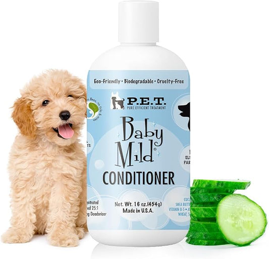 P.E.T. Baby Mild Ultra-Gentle Conditioner, 16 oz 25:1 Concentrate | Shea Butter, Oat & Aloe Blend | Fragrance-Free Detangle, Moisturize & Soothe | Cosmetic Grooming Formula