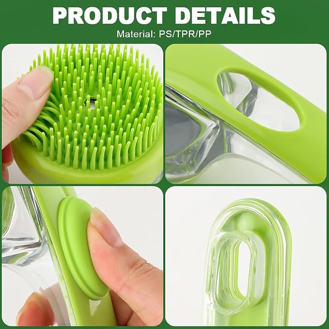 Pet Bath Brush, 2 in 1 Dog Bath Brush with Built-in Shampoo Dispenser, Pet Wash Brush with Double Head Toothbrush, Grooming Massage Brush for Dogs & Cats