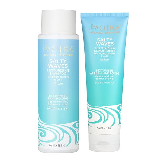 Pacifica Salty Waves Texturizing Shampoo & Conditioner Set – Beachy Waves Hair Care for Fine or Wavy Hair, Sea Salt & Banana for Volume & Texture, Sulfate Free Surf Hair Duo, 12 oz Each