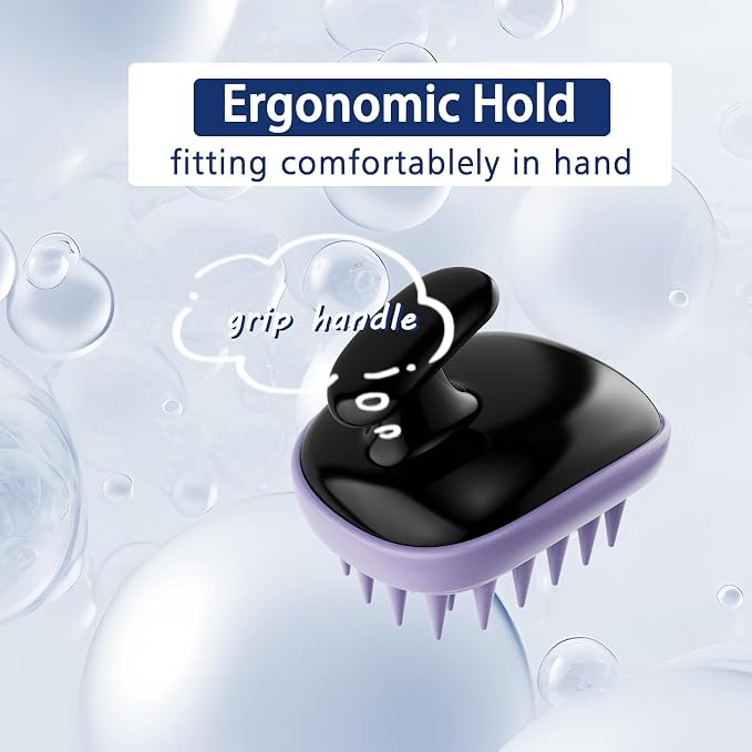 All-purpose Dog Shampoo Bath Brush,Pet Grooming & Soothing Massage Silicone Brush,Fits Ergonomically in the Hand for Long Short Haired Dogs and Cats(Black Purple)