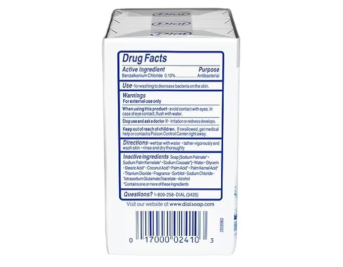 Dial Antibacterial Bar Soap, Refresh & Renew, White, 3-4 OZ Soap Bars - 2 Pack