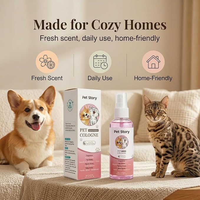 Dog Cologne & Pet Perfume Spray (Strawberry Vanilla) - Deodorizing Dog Deodorant Spray & Odor Eliminator for Dogs & Cats - Infused with Aloe Vera & Castor Oil Grooming Mist, 3.38 fl oz