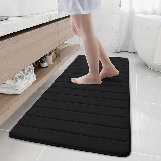 Buganda Memory Foam Bath Mat, 59" x 20", Ultra Soft Bathroom Rugs, Water Absorbent and Machine Washable Bath Rug Runner for Bathroom, Shower, and Tub, Black