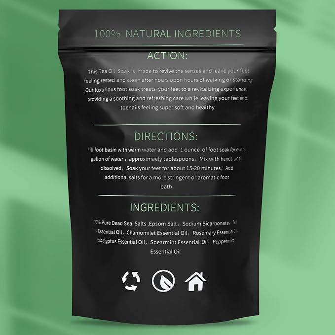 Tea Tree Oil Foot Soak with Epsom Salt, Foot Bath Salt for At-Home Pedicure, Refreshing Foot Soak for Tired Feet, Botanical Oil Blend, 16 oz