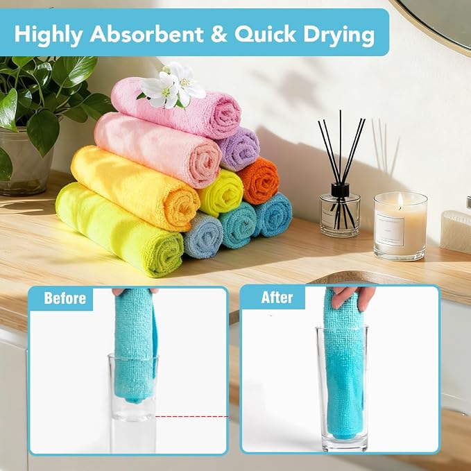 Orighty Wash Cloths, 20 Pack Face Towels, Soft Quick-Drying Washcloths, Multi-Purpose Microfiber Face Cloths for Bathroom, Gym, Spa, Hotel, Travel, 11.5"x11.5", Multicolor