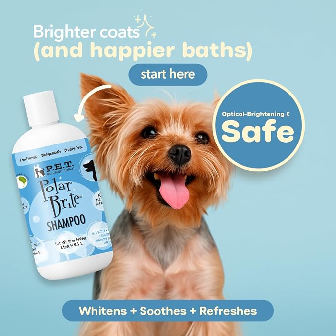 P.E.T. Polar Brite Tangerine Whitening Shampoo — Brightens White & Light-Colored Coats, Tangerine-Botanical Moisture Blend — 5 : 1 Concentrated Cosmetic Grooming Formula (Not a Pesticide) — 16 oz
