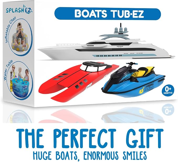 SplashEZ Boat Toy, Mold Free Bath Toys for Toddlers & Kids, No Hole Bath Toy for Bathtub, Pool, Shower for Boys & Girls