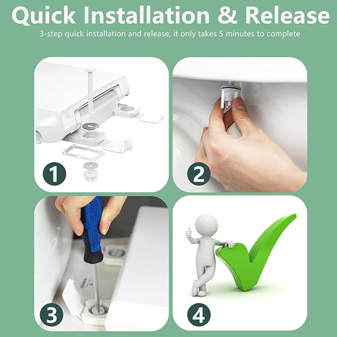 Aünsffer Toilet Seat Round Soft Close16.5'', Toilet Lid Slow Close Quiet No Slam, Easy Installation & Release，Safe PP Material Easy Clean, Comfortable Ergonomic Design, 2 Years Support, White Plastic