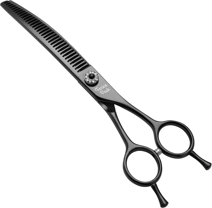 Professional Dog Grooming Scissors Pet Curved Chunker Shears 7.0'' Extremely Sharp Blades 440C Steel Thinning Scissors Durable Smooth Motion & Fine Cut for Dogs and Cats(Black)