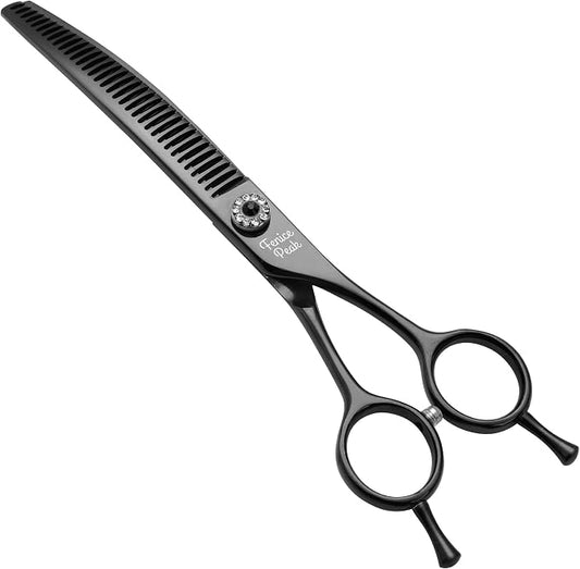 Professional Dog Grooming Scissors Pet Curved Chunker Shears 7.0'' Extremely Sharp Blades 440C Steel Thinning Scissors Durable Smooth Motion & Fine Cut for Dogs and Cats(Black)