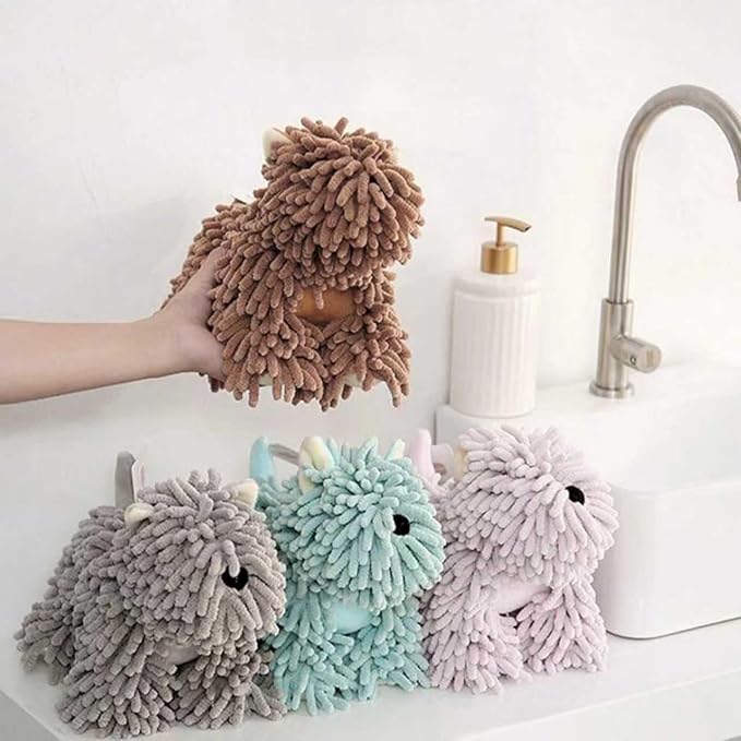 Chenille Hand Towel, Soft Absorbent Chenille Ball Towel, Microfiber Towels for Bathroom (White)