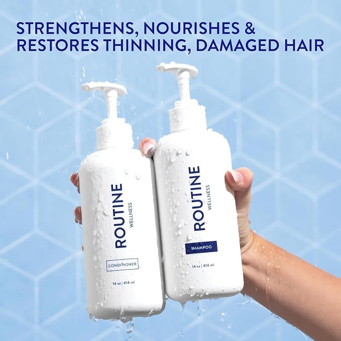 Routine Wellness Shampoo & Conditioner Set - White Lily & Gardenia | Clinically tested shampoo for thinning hair with biotin, pea peptides, saw palmetto oil, color safe, sulfate free