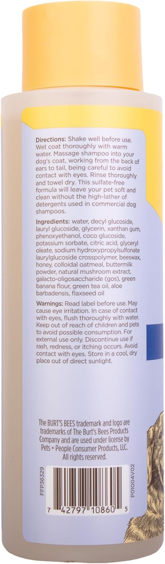Burt's Bees for Pets Oatmeal Shampoo for Dogs, Prebiotics Collection with Mushroom Extract & Colloidal Oatmeal, Naturally Derived Dog Shampoo Itchy Skin Relief, 16oz