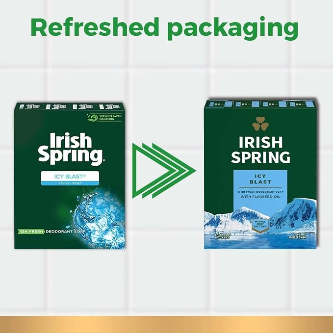 Irish Spring Bath Bar, Icy Blast 3.75 Oz, 3 x 3.75 oz bars (Pack of 2)