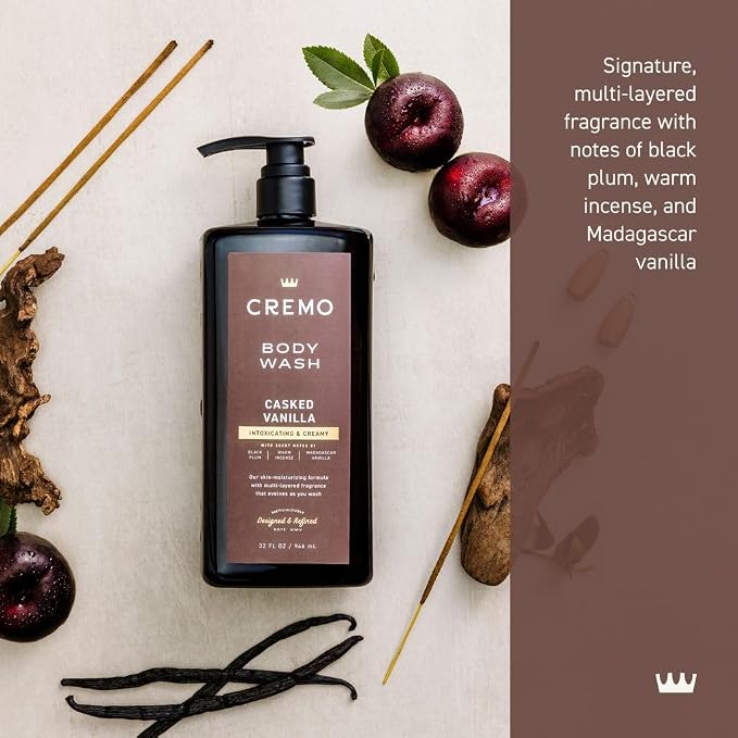 Cremo Rich-Lathering Casked Vanilla Body Wash for Men, 32 Fl Oz