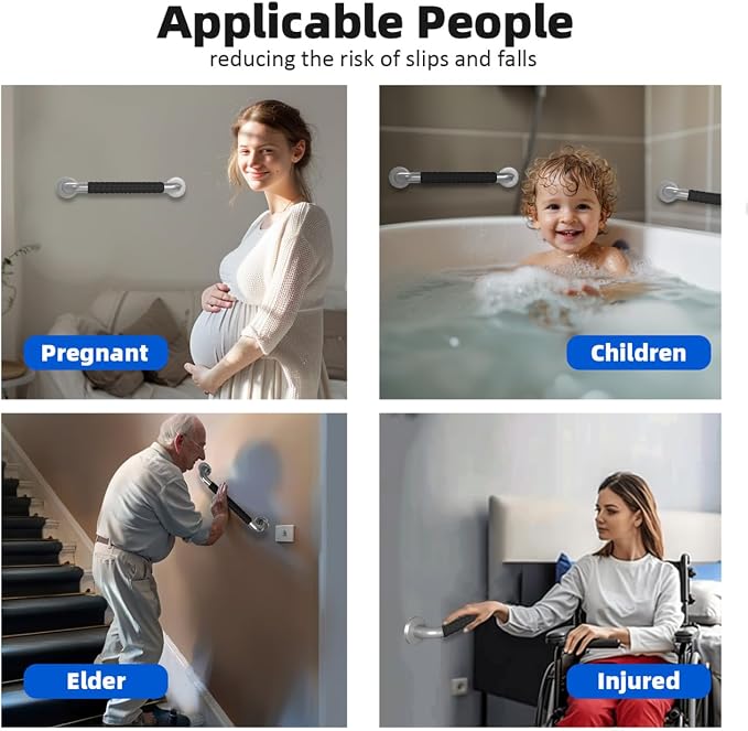 Metal Industrial Stairs Grab Wall Handrail Staircase Steps Indoor Exterior Outdoor Deck Hand Rail Safety Grab Bar Handle for Stairs Bars Wall Elderly Grab Frame Pipe (12 Inch 1 Pack Rubber)