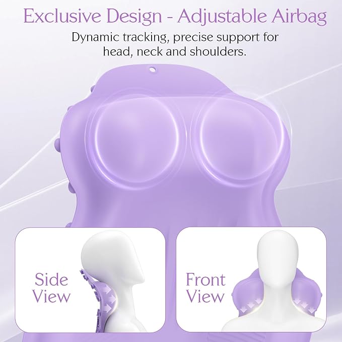Silicone Bath Pillow, New Material Bath Pillows for Tub Head Neck and Back Support, Bath Tub Pillow with 4D Press Inflatable Airbag and Non-Slip Strong Suction Cups, Quick-Drying, Easy to Store,Purple