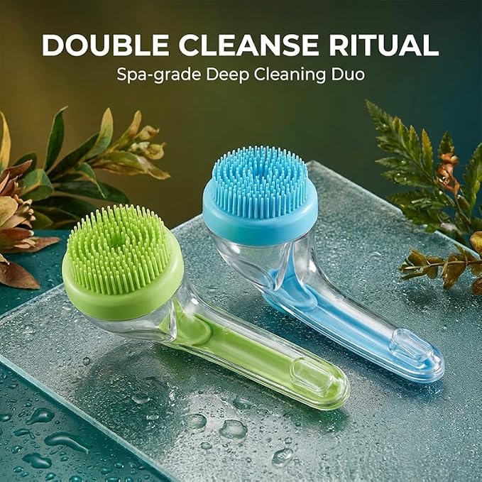 Dog Bath Brush with Shampoo Dispenser Silicone Pet Washing Scrubber & Massage Comb, Extended Handle, Soft Thick or Fine Bristles Grooming Supplies for Dogs & Cats (Yellow, Coarse Bristles)