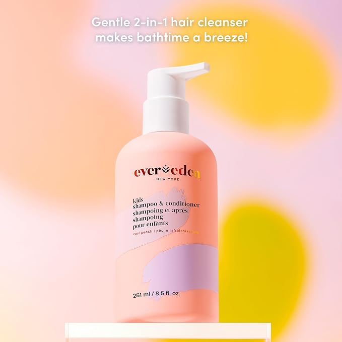 Evereden Kids Shampoo and Conditioner 2 in 1 and Kids Body Wash set | Gentle and Clean Skin Care | Non-toxic Ingredients | Cool Peach scent