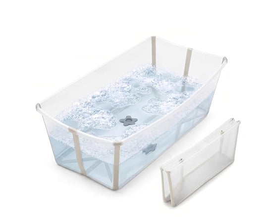 Stokke Flexi Bath X-Large Baby Bathtub, Sandy Beige - 31.5 x 15.7 x 9.4 in - Best for Infants & Toddlers - Lightweight, Foldable & Easy to Store - Convenient to Use at Home or Traveling