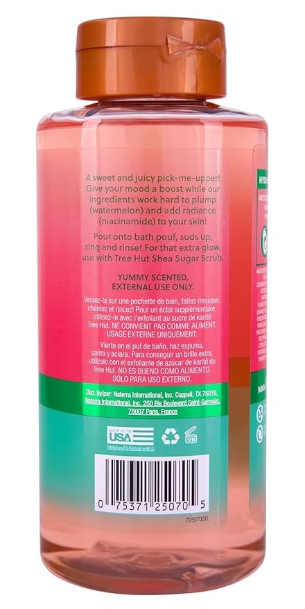 Tree Hut Watermelon Body Wash, Hydrating & Moisturizing Shower Gel with Shea Butter & Essential Oils, Soft Smooth Glowing Skin, Gentle Cleanser For All Skin Types, Self Care Gifts for Women, 18 Fl Oz