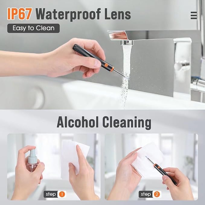 Ear Wax Removal Tool Camera - Ear Cleaner with 1080P HD Camera, Otoscope with Light, Earwax Removal Kit for iPhone, iPad, Android Phones (Orange)