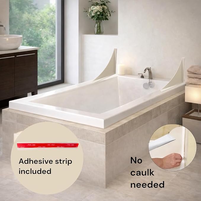 Shower Splash Guard Kit | Large Bathtub Splash Guards | Waterproof Self-Adhesive Shower Corner Guards | Keeps Water in Shower or Bath | 2 Pack 6.75 x 6.75 in
