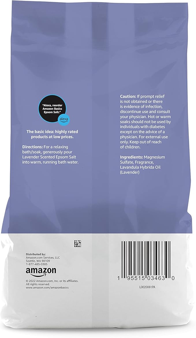 Amazon Basics Epsom Salt Soaking Aid, Lavender Scented, Relax & Relief, Resealable, 3 Pound, 1-Pack (Previously Solimo)