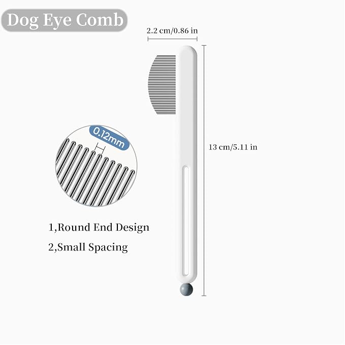 Precision Tear Stain Comb for Small Dogs Cats Face Eye Gunk Removal Tool ，Fit Yorkie, Shih Tzu, Maltese, Maltipoo, Pomeranian, Puppy Starter Kit, Pet Supplies (White)