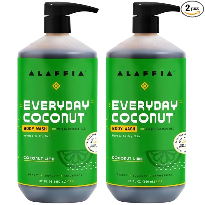 Alaffia Body Wash, EveryDay Coconut 2-Pack – Coconut Lime Moisturizing Shower Gel, Skin Cleanser with Shea Butter for Normal to Dry Skin, 32 Oz Ea