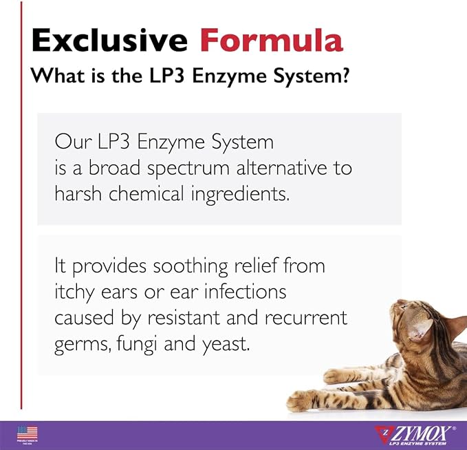Zymox Enzymatic Ear Solution with 0.5% Hydrocortisone for Cats & Kittens, 1.25 oz. – Cleans & Refreshes Ear Canal for Relief from Wax, Dirt Buildup, Itchiness, Irritation, Inflammation & Redness